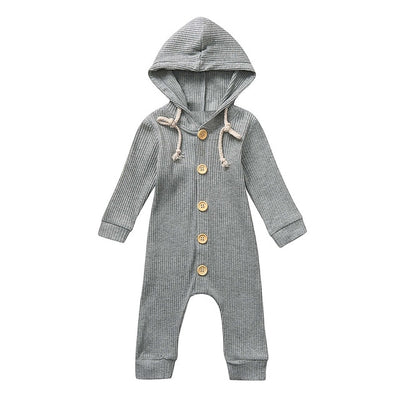 Unisex Long Sleeve Button Solid Hooded Onesie