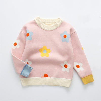 Girls Cute Daisy Velvet Knit Sweater