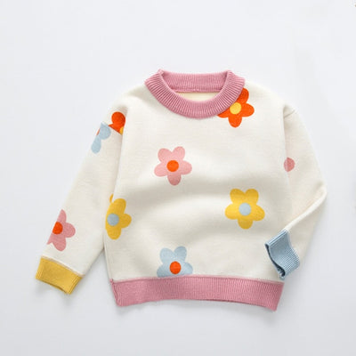 Girls Cute Daisy Velvet Knit Sweater