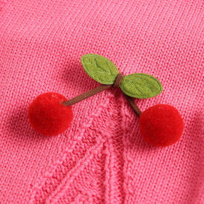 Girls Cherry Pom Pom Knit Cardigan