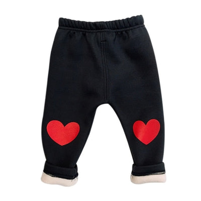 Girls Warm Heart Print Pants