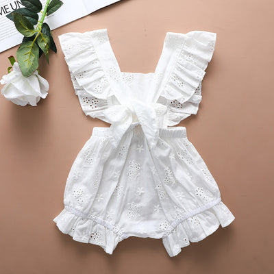 Girls Embroidery Floral Backless Romper