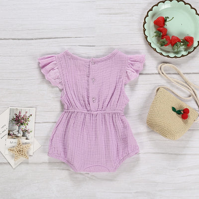 Girls Short Sleeve Ruffled Lace Romper