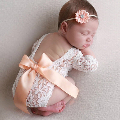 Baby Girl Lace Bow Backless Romper