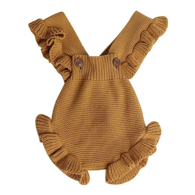 Girls Ruffle Knit Sweater Suspender Romper