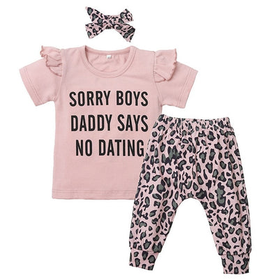 3 Pcs "Sorry Boys, Daddy Says No Dating" T-Shirt, Pants & Headband Set