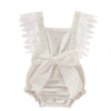 Girls Solid Lace Bow Romper